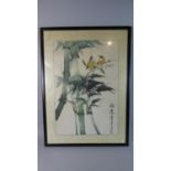 A Framed Chinese Water Colour Depicting Birds in Bamboo Tree, Signed and with Seal Mark, 67cm High
