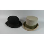 A Vintage Bowler Hat and Grey Top Hat, Both AF