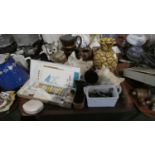 A Tray of Curios to Include Vintage Oil Painting Set, Two Seashells, Pineapple Ornament, Vintage
