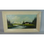 A Framed Oil on Canvas Depicting Swans on Alpine Lake, 57cm Wide