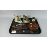 A Tray of Curios to Include Steel Pen Nib Selection, Slide Rule, Leather Cased Tape Measure,