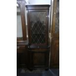 A Double Freestanding Oak Corner Cabinet with Leaded Glazed Top, 65cm Wide
