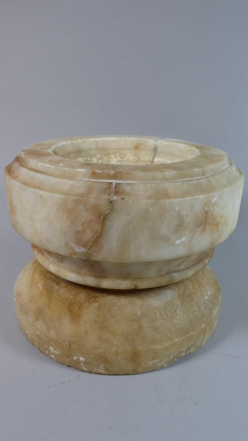 An Early Alabaster Font, 19.5cm Diameter and 14.5cm High Complete with Unrelated Wooden Handled - Image 2 of 6