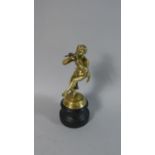 An Early 20th Century Bronze Study of Boy Playing Pan Pipes on Turned Circular Wooden Base, 23cm