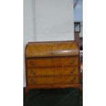 A Good Quality French Style Inlaid Kingwood Cylinder Bookcase with Three Drawers to Base and