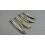 A Collection of Four Various Silver Bladed Mother of Pearl Mounted Pocket Fruit Knives