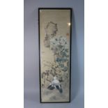 A Framed Chinese Picture Depicting Birds in Garden, Seal Mark and Paper Label Verso Dated 12th