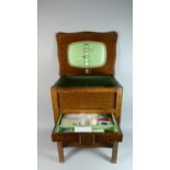 An Edwardian Oak Lift Top Sewing Box on Stand with Gallery Shelf, 45cm Wide
