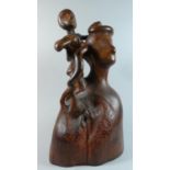 A Carved Hardwood Study of Mother and Child, 49cm High