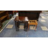 A Nest of Three Mahogany Tables Together with an Inlaid Italian Musical Table