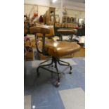 A Vintage Leather Upholstered Swivel Office Armchair (One Arm AF)