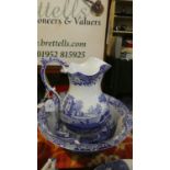 A Spode Italian Blue and White Toilet Jug and Bowl