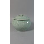 A Modern Celadon Glazed Lidded Circular Pot, 19cm Diameter