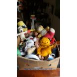 A Box of Soft Toys to include Snoopy, Bart, Sooty, Pooh Etc.