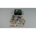 A Small Cufflink Box Containing Brooches, Ladies Wrist Watch, Pocket Lighter Etc