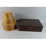 A Graduated Set of Three Cylindrical Boxes Together with a 19th Century Work Box, 37.5cm Wide