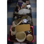 Four Boxes of Ceramics, Glassware, Ornaments, Teapots, Toilet Jugs and Bowls