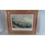 A Framed Coloured Engraving Print, Genoa, 48cm Wide