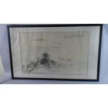 A Large Framed Oriental Water Colour Depicting Figures in Boats with Willow Tree to Foreground, 76cm