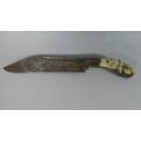 A Ceylonese Piha Kaetta Knife with Fullered Steel Blade and Engraved Gilted Scrolled Decoration,