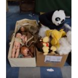 A Box of Various Soft Toys and a Box of Vintage Dolls