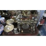 A Tray of Brassware to Include Fire Dogs, Candle Sticks, Miniature Gong and Clapper etc