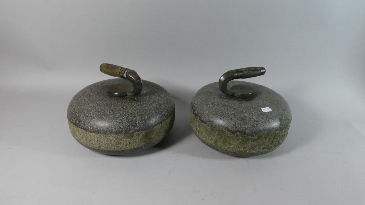 A Pair of Scottish Granite Curling Stones, No. 1 & 2 and Monogrammed HB, 26cm Diameter