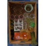 A Tray of Vintage Coloured Glasswares etc