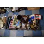 Three Boxes of Sundries to Include Silver Plate, Vintage Tins, Mirrors, Jigsaw Puzzle, Torch etc
