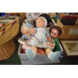 A Box Containing Vintage Plastic Dolls