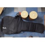 A Pair of Bongo Drums and a Fender Guitar Bag New with Tag