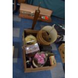 Two Boxes of Sundries to Include Smith's Tallship Electric Wall Clock, Table Lamp, Pipe Rack,