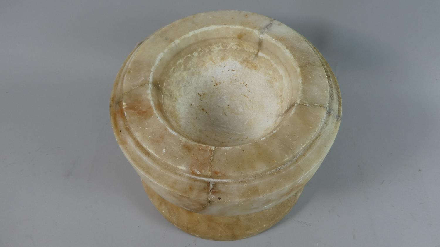 An Early Alabaster Font, 19.5cm Diameter and 14.5cm High Complete with Unrelated Wooden Handled - Image 3 of 6