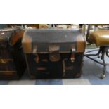 A Leather and Canvas Covered Wicker Travelling Trunk with Dome Top, 60cm Wide