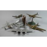 A Collection of Six WWII Aluminium and Brass Models of Various Aircraft and Flying Boat, Together