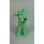 A Green Glazed Sylvac Study of a Seated Terrier, Model No.1380, 29cm High