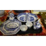 A Tray Containing Various Spode Italian Blue and White Wares