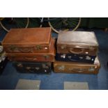 A Collection of Six Vintage Leather and Other Suitcases