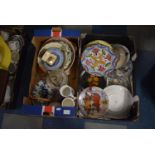 Two Boxes of Ceramics to Include Decorated Plates, Glass Biscuits Barrel, Wedgwood Jasperware,