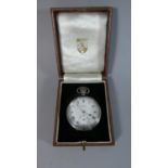 A Silver Buren Grand Pix Pocket Watch In Original Box, Works Intermittently, Birmingham 1923