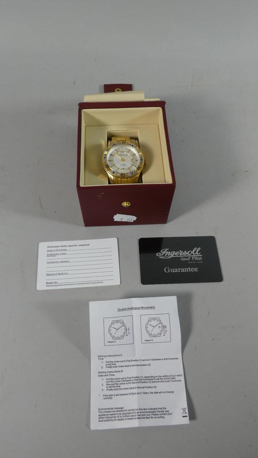 A Boxed Gold Plated Ingersoll Gems Pilot Wrist Watch