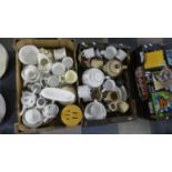 Two Boxes Containing Various Floral Pattern Teawares, Coffee Sets, Figural Ornament etc