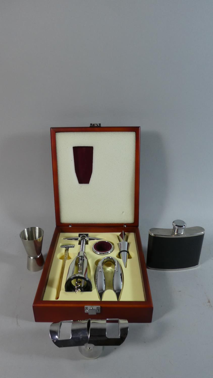 A Cased Wine Set to Include Thermometer Cork Screw, Wine Saver Cork Etc Together with Spirit