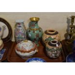 A Tray of Oriental Ceramics Together with a Cloisonne Vase