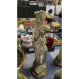 A Cast Reconstituted Stone Garden Figure of Maiden Carrying Urn, 90cm High