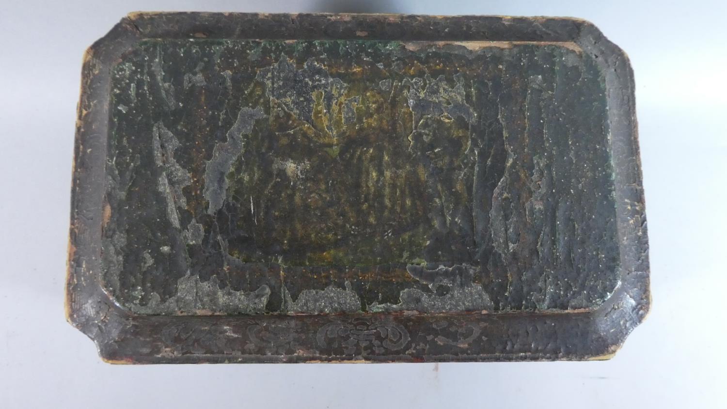 A Late 19th Century Three Division Tea Caddy of Sarcophagus Form with Decoupage Decoration - Image 2 of 6