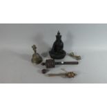 A Resin Study of Seated Buddha, Two Prayer Wheels, Bell etc