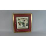 A Framed Chinese Print After Kou Yuanxun Depicting Maiden and Bull