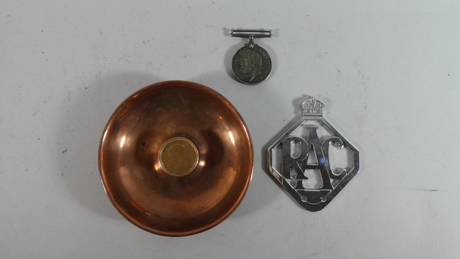 A Copper Penny Bowl, RAC Mount and WWI Medal Awarded to TG Williams RNVR