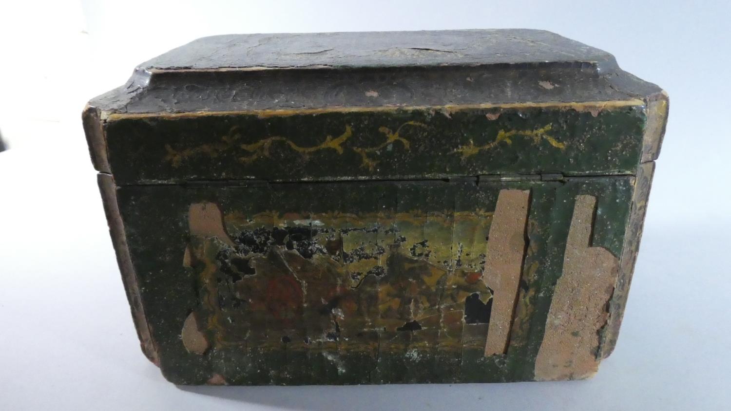 A Late 19th Century Three Division Tea Caddy of Sarcophagus Form with Decoupage Decoration - Image 4 of 6